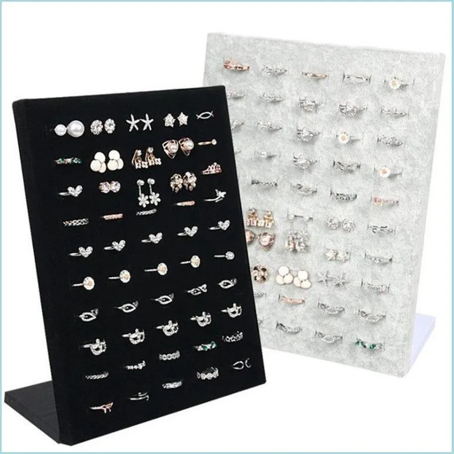 Smyckestativ Black Grey Veet Display Case Jewelry Ring Displays Stand Board Holder Storage Box Plate Organizer 1241 E3 Drop Deliv2631