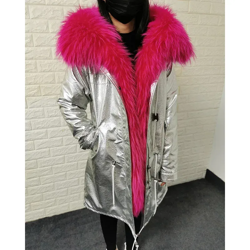 Women's Wool Blends Maomaokong Winter luxury Real Fur Coat With Raccoon Collar Women's Jacket Long Natural Rabbit Fur Lining Inner Fur Parkas 231030
