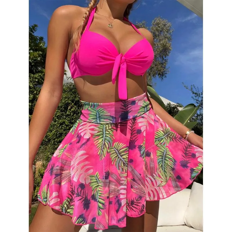Tropical Print Push Up Swim Skirt Bikini Set With Beach Skirt Womens Summer  Swimwear From Xieyunn, $18.72