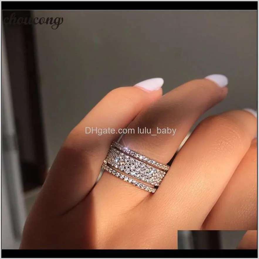 Dostawa biżuterii 2021 Vecalon Starlight Pierścień 925 Sterling Sier Five Olśniewające warstwy Diamond CZ Wedding Ban309l