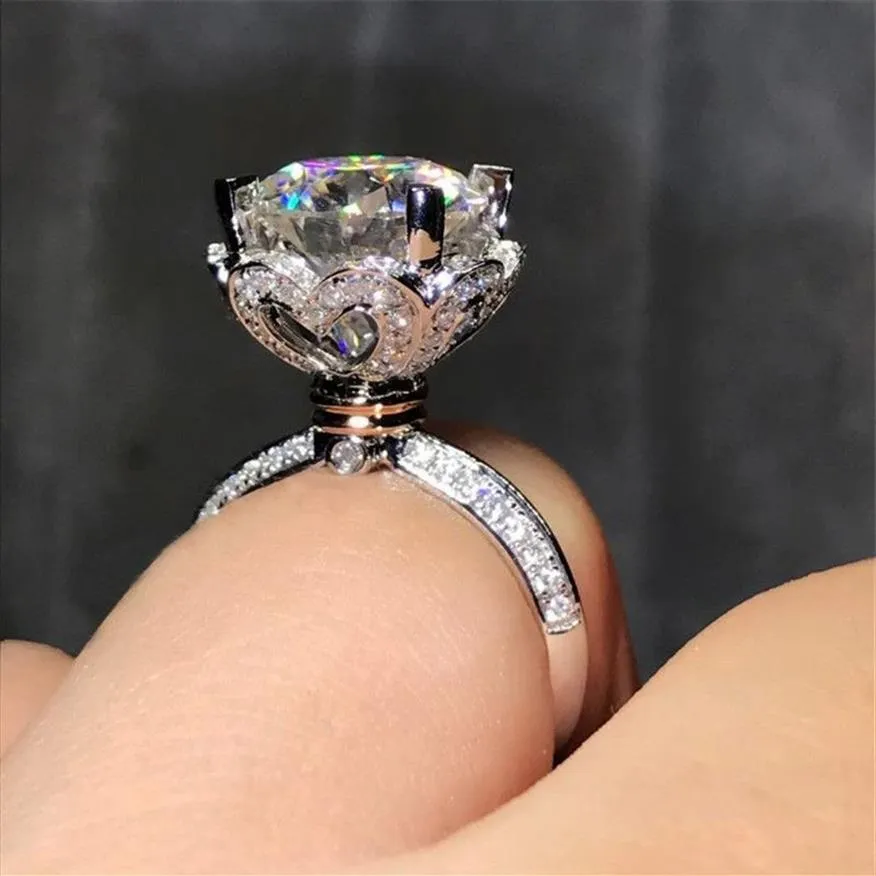 Mode Kroon Hart Stijl 925 Sterling zilveren ringen 3ct Diamonique 5A Cz Engagement wedding band ring voor vrouwen sieraden Gift285B