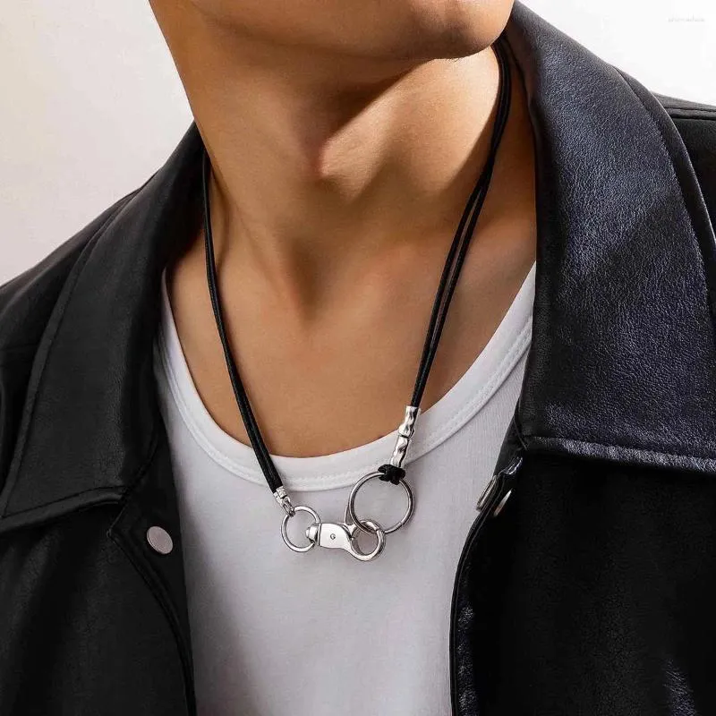 Pendant Necklaces Kpop Geometric Keychain Necklace Classic Wax Line Rope Choker For Women Men Trendy Jewelry On The Neck Party