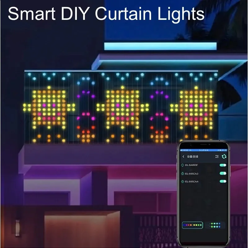 Weihnachtsdekorationen, intelligentes LED-Vorhanglicht, Bluetooth-App, Musiksynchronisierung, DIY-Anzeige, Bild, Text, Zeichenfolge, RGB, bunt beleuchtet, für Schlafzimmer, Festival, Party, Dezember 231030