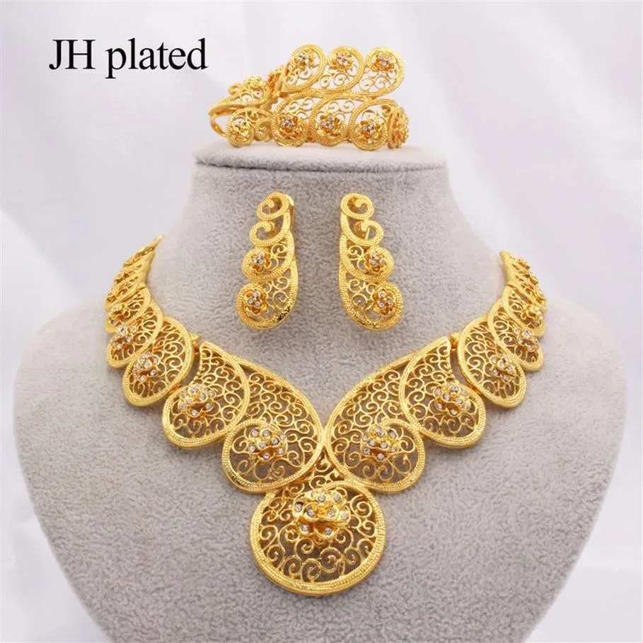 Set di gioielli color oro Dubai per donne Africa Regali di nozze etiopi Collana orecchini anello Bracciale set gioielli per feste 201224267B