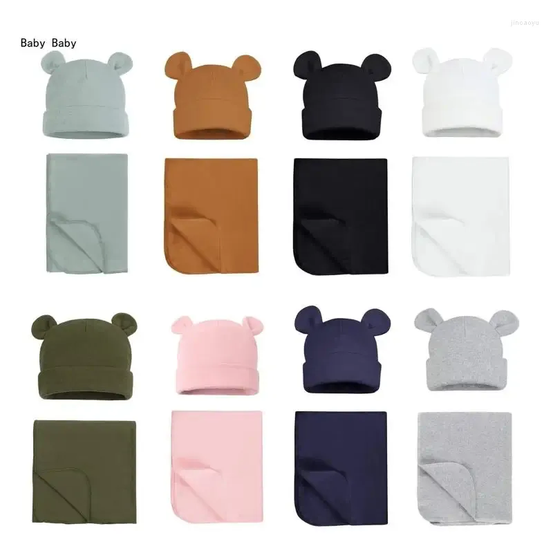 Blankets Q81A Infant Swaddle Blanket & Hat Wrap Towel Set Baby Boys Girls Bath Accs