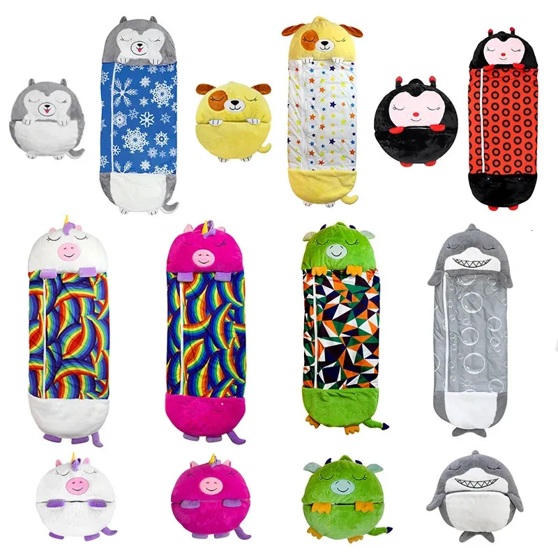 Sacos de dormir Crianças Dos Desenhos Animados Sacos de Dormir Inverno Outono Travesseiro Macio Boneca de Pelúcia Unicórnio Dinossauro Lazy Sleepsacks para Menino Menina Presente de Aniversário 231031