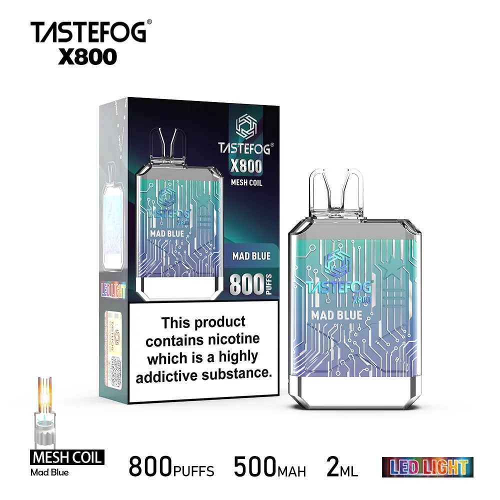 Original Tastefog X800 Puff Disposable Vape Pen 2% 2ml 500mAh 20 Flavors TPD Certigicate LED Light With Free Lanyard Shipping No Tax