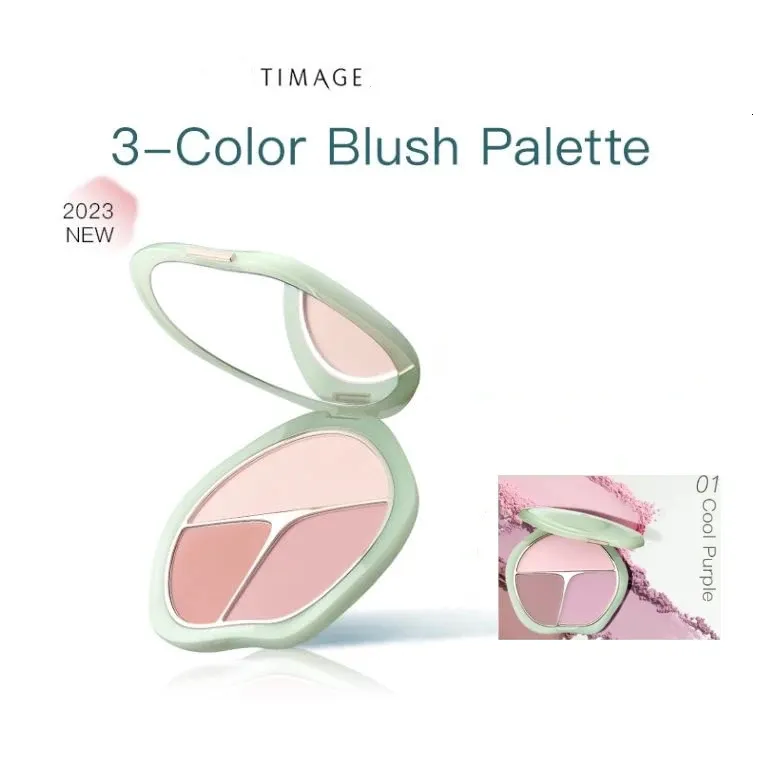 Blush Timage 3-Color Blush Palette Plump Cheeks Natural Contour med Pink Purple Apricot Shades 13G Makeup 231030
