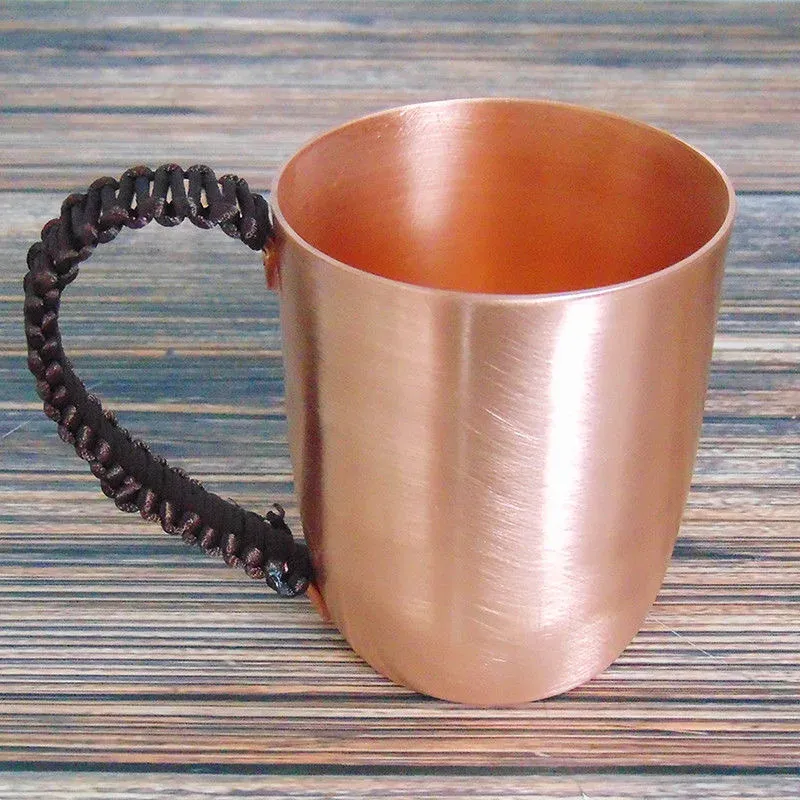 Handcrafted Pure Copper Beer Coffee Mug With Retro Weave Handle Thickened Polishing 260 Breakfast Couples Gift Cup Drinkware