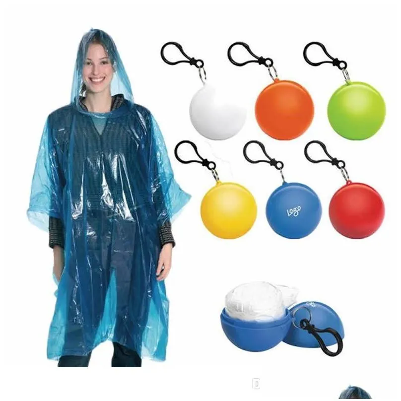 Impermeabili Impermeabile monouso con palla di plastica Er Viaggio Portachiavi portatile Poncho Emergenza Tinta unita Abbigliamento antipioggia Bh1794 Consegna di goccia Dhtnj