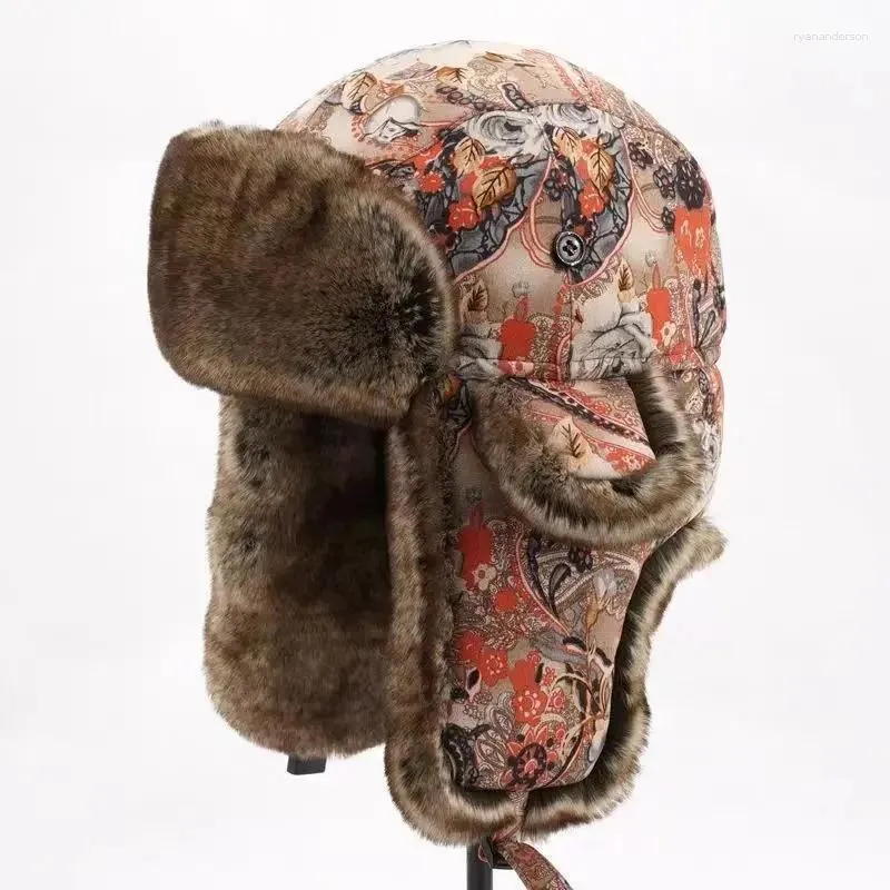 Bérets Chapeau de bombardier d'hiver pour hommes et femmes, casquettes à oreillettes russes en fausse fourrure, chapeaux de trappeur Ushanka