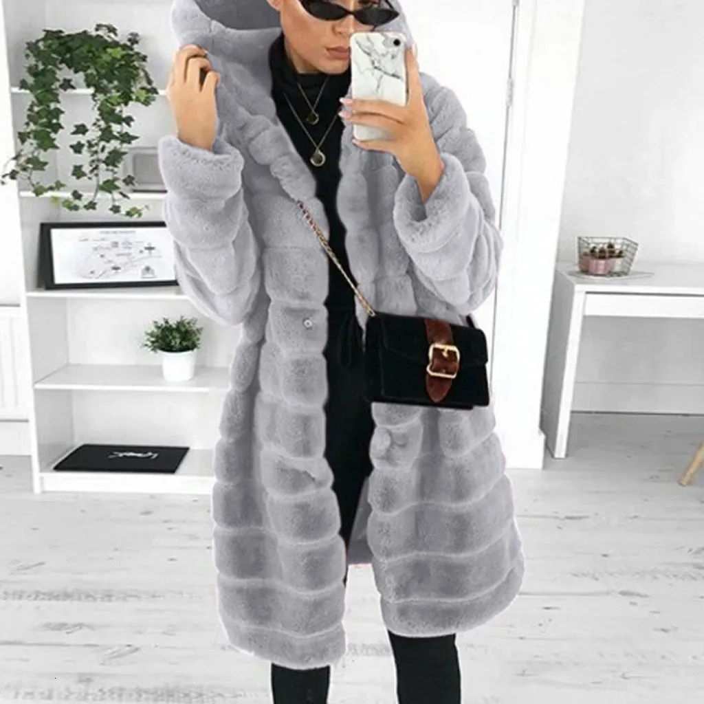 Women FUR FUAX PLUS SIZE 4xl Zima Zimowe płaszcze norki dla kobiet puszyste długi płaszcz ciepłe kurtki z kapturem na płaszcze 231030