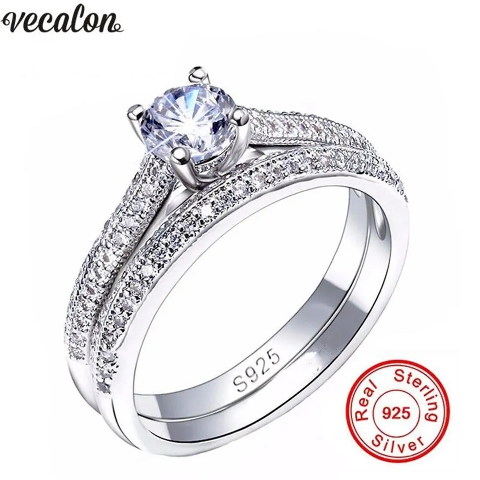 Vecalon 3 kleuren Liefhebbers ring Set 5A Zirkoon Cz Gold Filled 925 zilveren Engagement wedding Band ringen voor vrouwen Bruids Jewelry232a