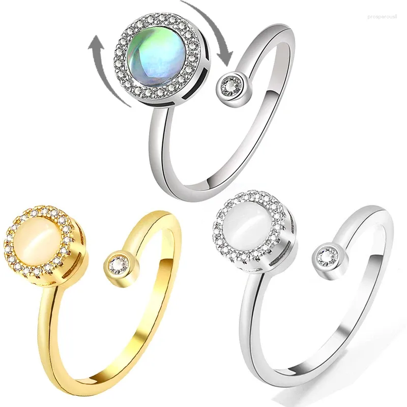 Cluster Rings SMJEL Pearl Anxiety Ring Fidget Spinner Bague Anti Stress Release Flower Crystal Rotating Jewelry For Women Party Gift