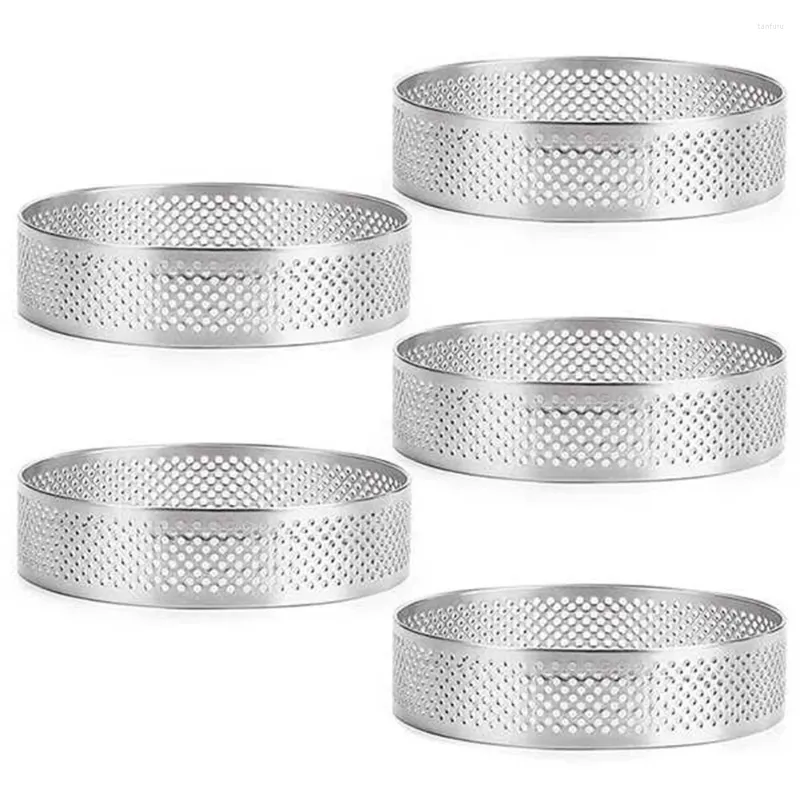 Bakeware Tools 5Pcs Circular Tart Rings With Holes Stainless Steel Fruit Pie Quiches Cake Mousse Mold Kitchen Baking Mould 9cm