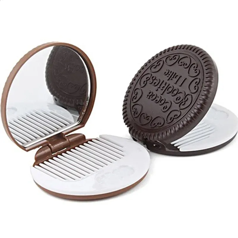 Compact TSHOU593 Cookie-vormige chocolade mini-make-upspiegel Compacte zakspiegel Draagbare opvouwbare cosmetische spiegel 231030