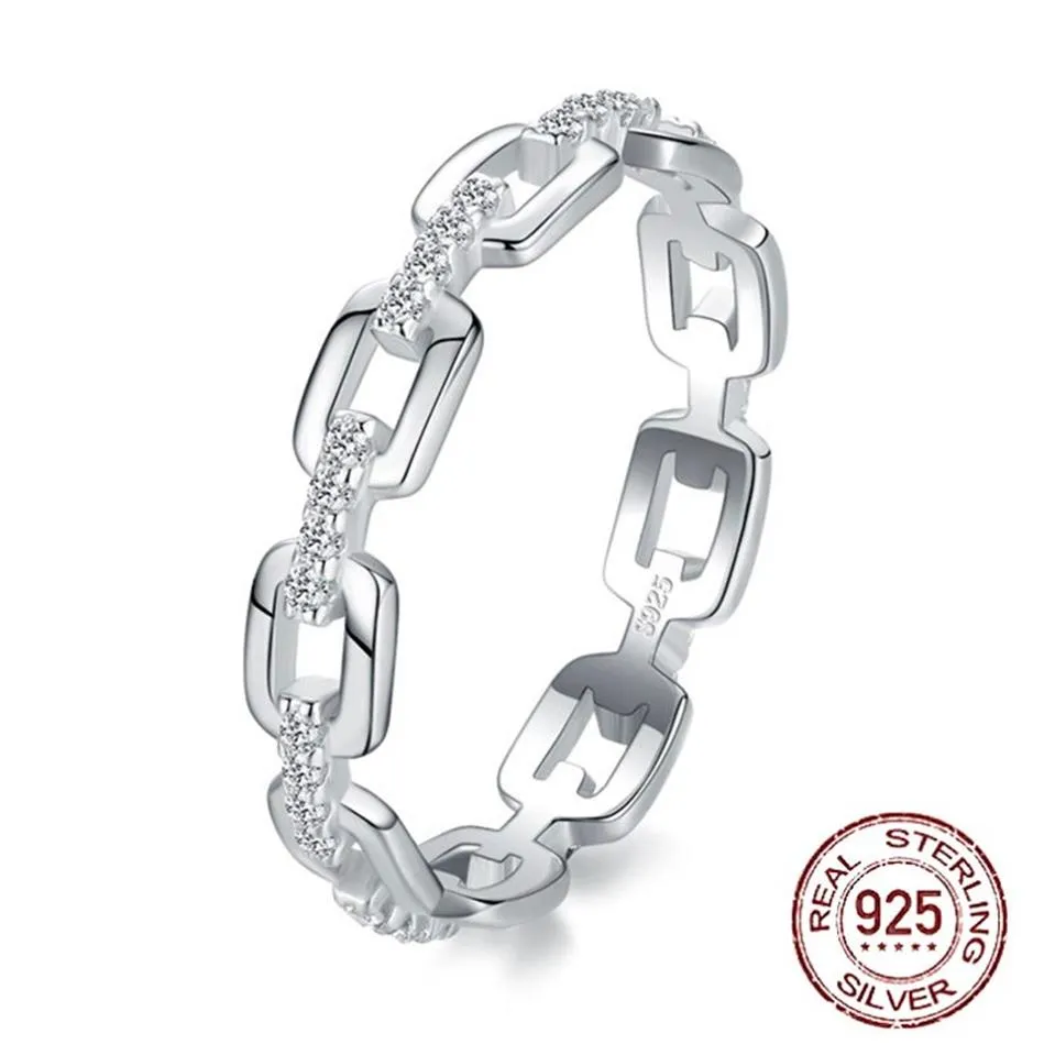 Luxury 100% 925 Sterling Silver Rings för män Kvinnor Size 4-10 Cubic Zircon Chain Personality Fashion Jewelry J-4732335