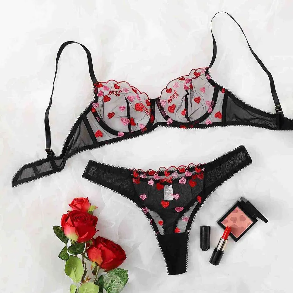 Heart Shaped Embroidered Bra And Brief Set Back For Women Sexy Transparent  Underwear For Erotic Lingerie From Sexy_clothes8888, $31.48