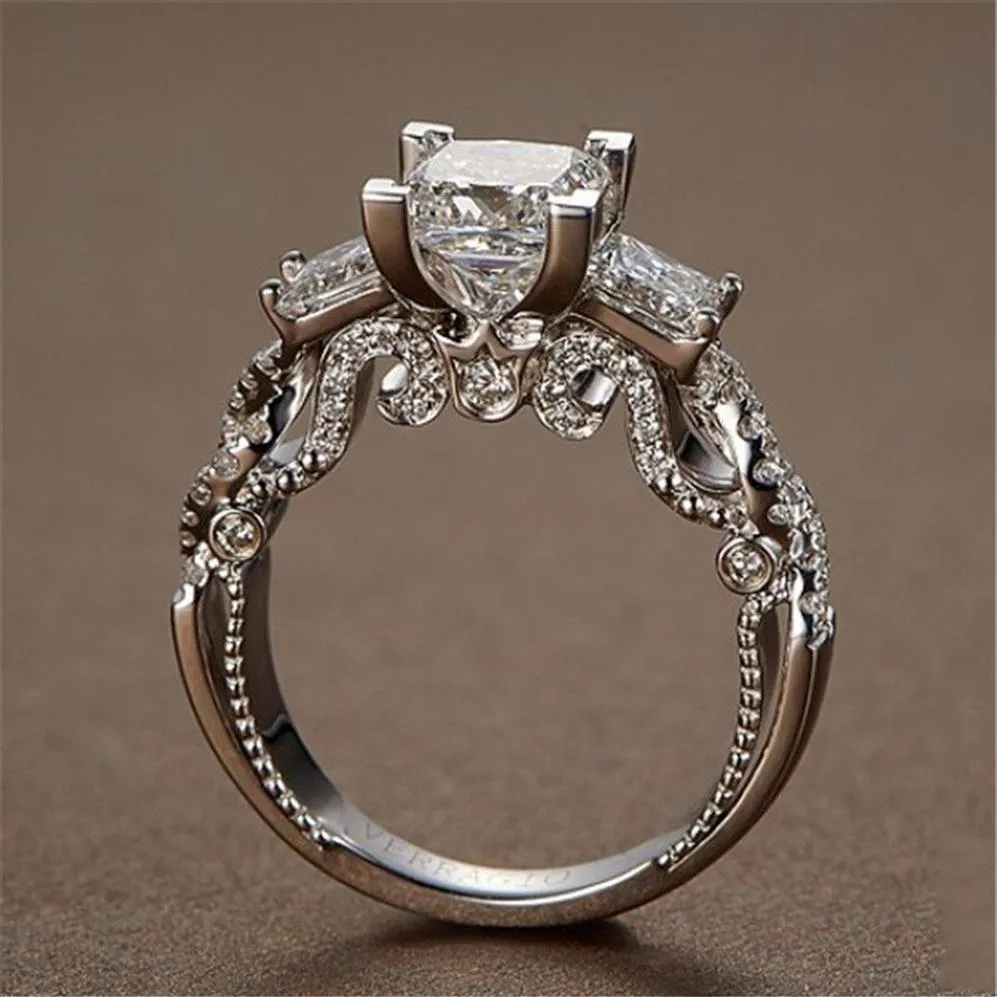 Vintage Princess Cut Lab Diamond Pierścień 925 Srebrny zaręczyny Pierścienie dla kobiet Bridal Fine Party Jewelry229i