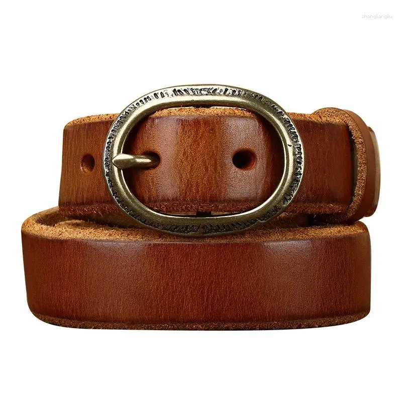 Bälten Pure Cowhide 2,6 cm bred tjock äkta läderbälte för män Kvinnor Rem Copper Pin Buckle Kvinnlig toppkvalitet Jeans Midjeband