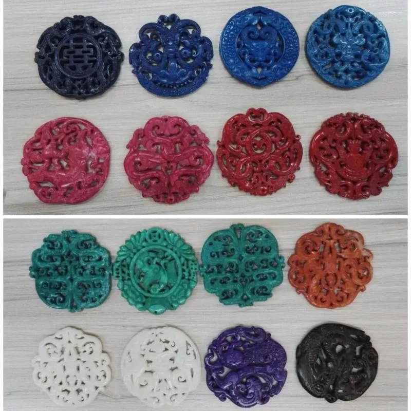 Kolye Kolyeleri 5 PCS/LOT MIZIN Klasik Craved Geleneksel Çin Antik Vintage Desen Yeşil Taş Taşlı Kolye DIY Yapı Takı