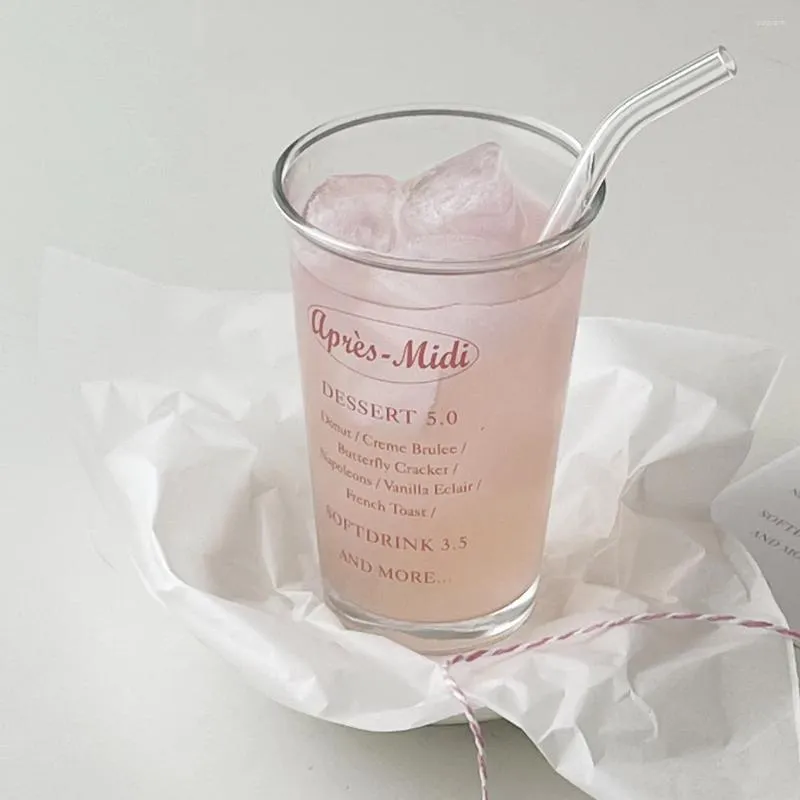 Wijnglazen Hoge schoonheid Inswind Hittebestendige transparante beker Roze letterglas Melk Koffie Drinkwater Sap
