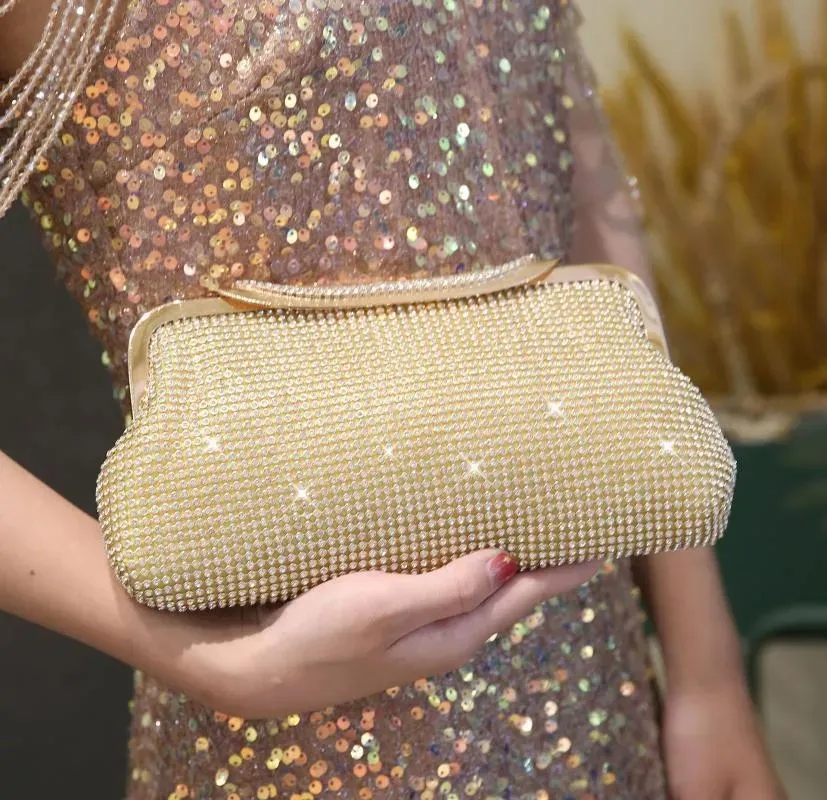 Neue Abendtaschen Mode Goldfarbe Diamonds Design Party Handtasche für Frauen hochwertige Kombination Kupplung weiblicher Schulterbeutel Sack