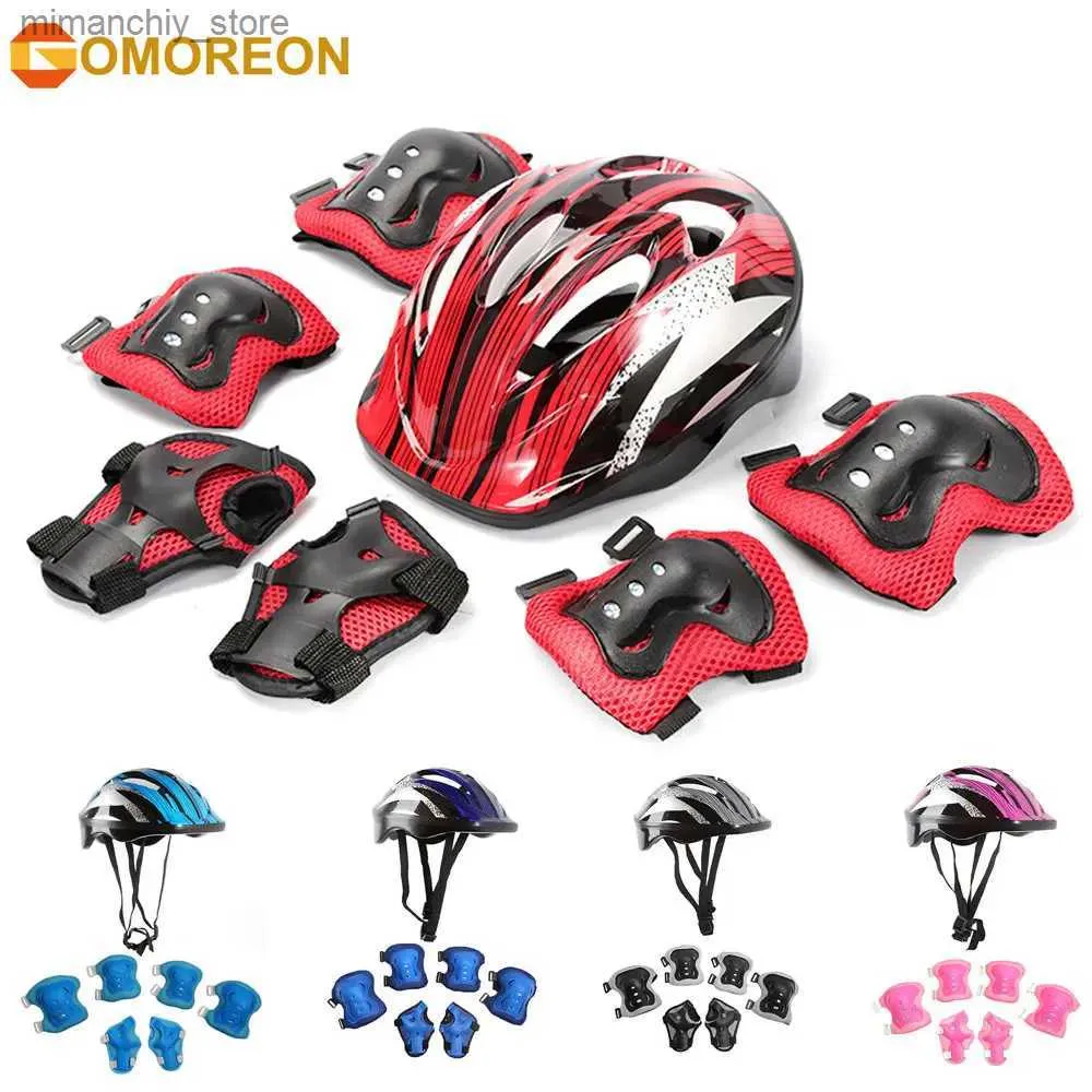 Equipamento de proteção para skate 7 peças conjunto de almofadas para capacete de bicicleta infantil cotovelo joelheiras conjunto de equipamentos de proteção para skate patinação ciclismo scooter esportes q231031