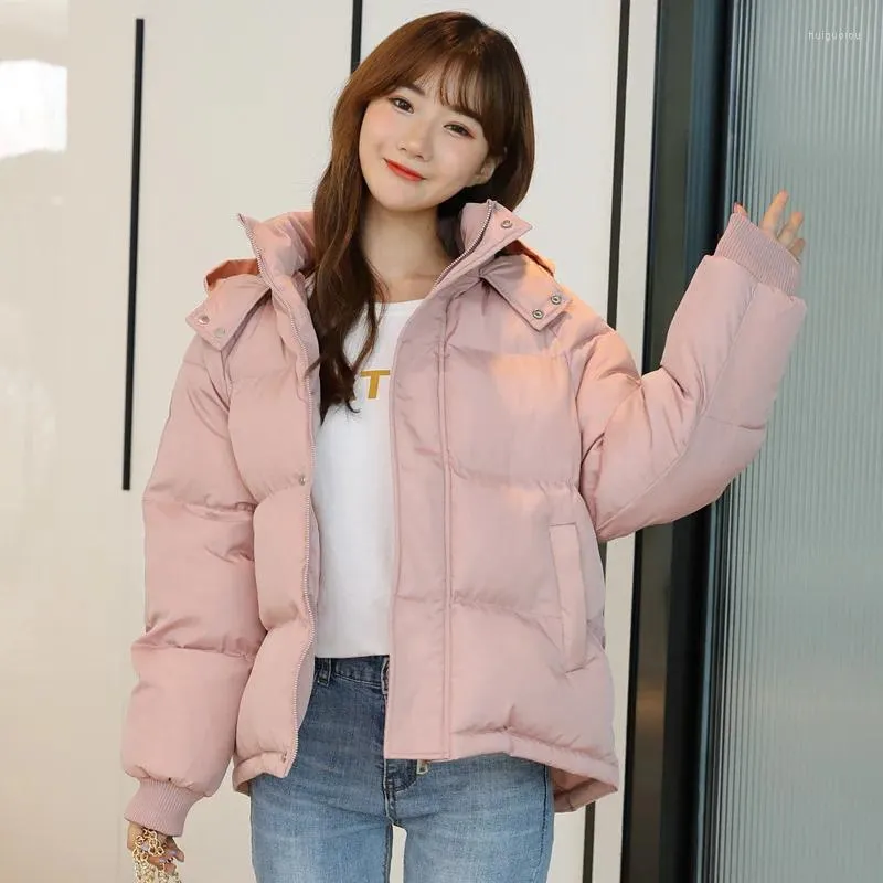 Frauen Graben Mäntel 2023 Winter Koreanische Einfarbig Baumwolle Mantel Langarm Strickjacke Zipper Mit Kapuze Gerade Rohr