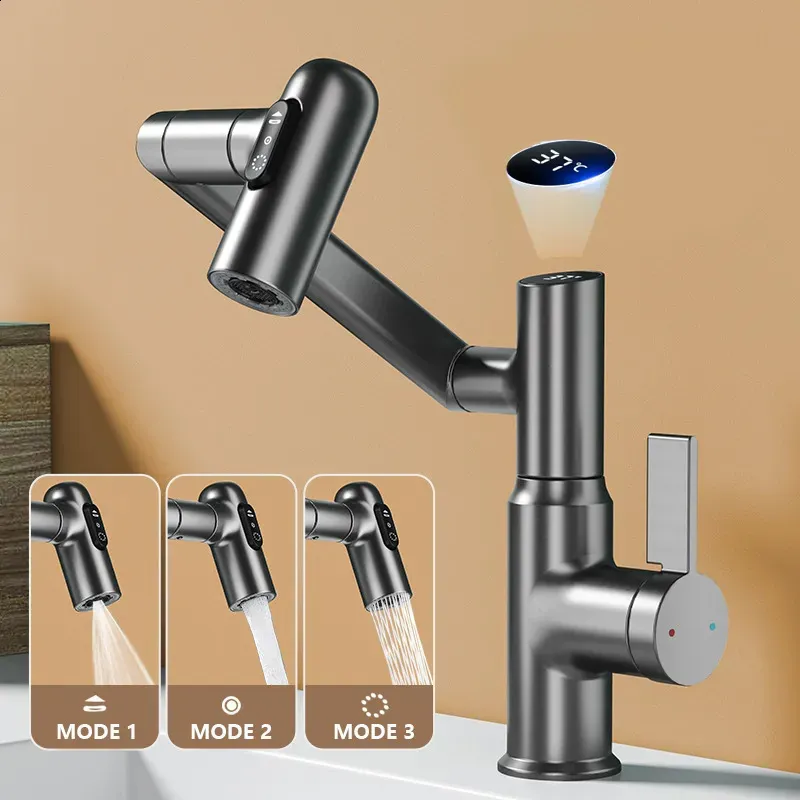 Kökskranar Digital Display LED Basin kran 360 Rotation Multifunktion Stream Sprayer Cold Water Sink Mixer Wash Tap för Badrum 231030