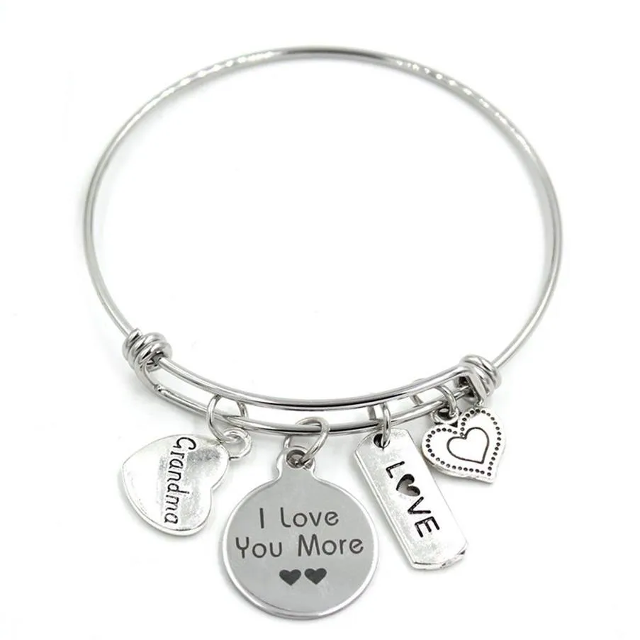 New Arrival Stainless Steel Bracelet Adjustable Wire Bangle Family Charms Bracelet Grandma Gifts Jewelry2974