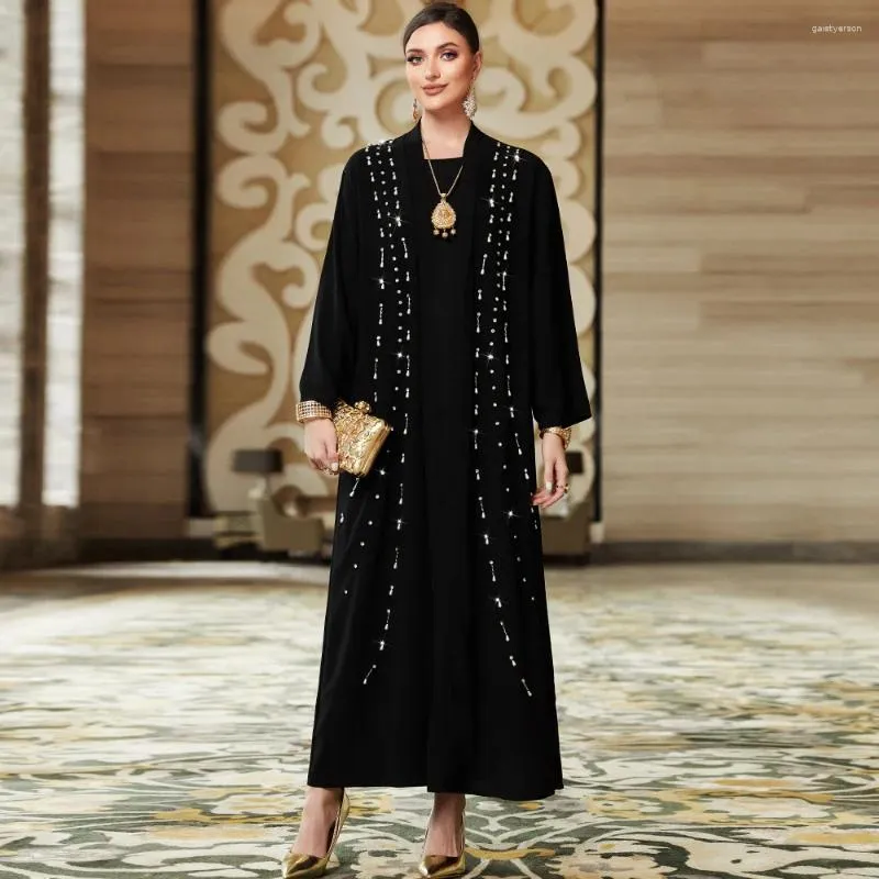 Ubranie etniczne muzułmańskie sukienki Abaya Dubai Black Cardigan na zewnętrznych szatach swobodny luźne abayas dla kobiet marokański kaftan