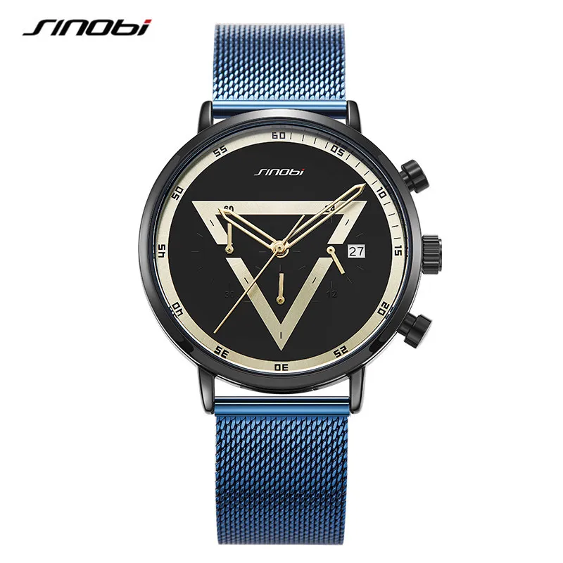 Montres pour hommes de haute qualité créative Triangle inversé maille en acier multifonctionnelle petite montre à trois aiguilles étanche 42mm