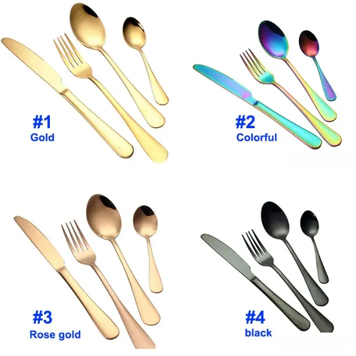 Stainless steel Gold Flatware Sets Spoon Fork Knife Tea Spoon Dinnerware Set Kitchen Bar Utensil Kitchen supplies Free DHL WX9-377