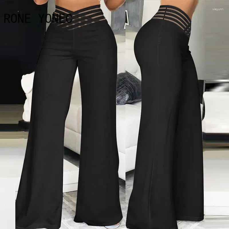 Pantalon Femme 2023 Femmes Élégantes Taille Haute Criss Cross Creux Travail Jambe Droite Pleine Longueur