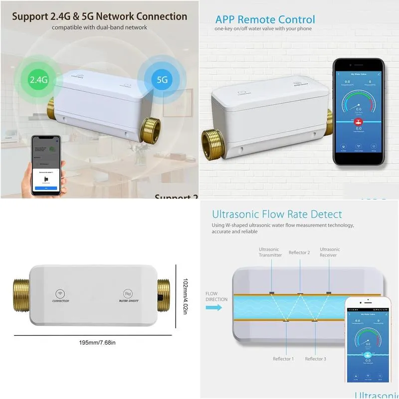 Smart hemkontroll WiFi Matic Water Level Control VAE Flow/Pressure/Temperatur/läckage stöder Alexa Home Drop Delivery Electronics OTFHP