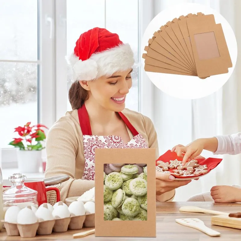 Contenitori da asporto Confezione regalo da 10 pezzi Custodia per caramelle per torta per bambini in carta kraft per forniture per festival di Natale