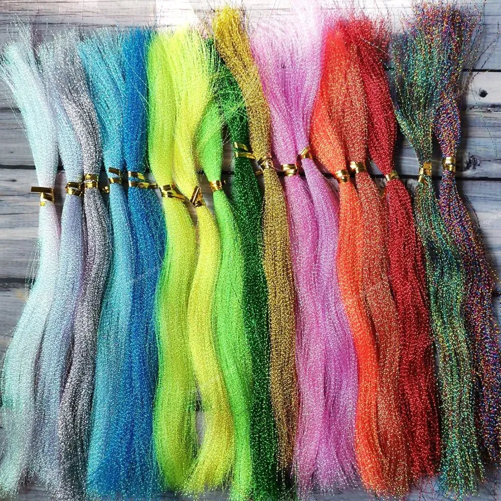 3/10 buntar flugfiske bindning 100 eller 350 trådar 27-31 cm flashabou holografisk glitter kristall flash sträng jig krok lock fiskefiske lockar