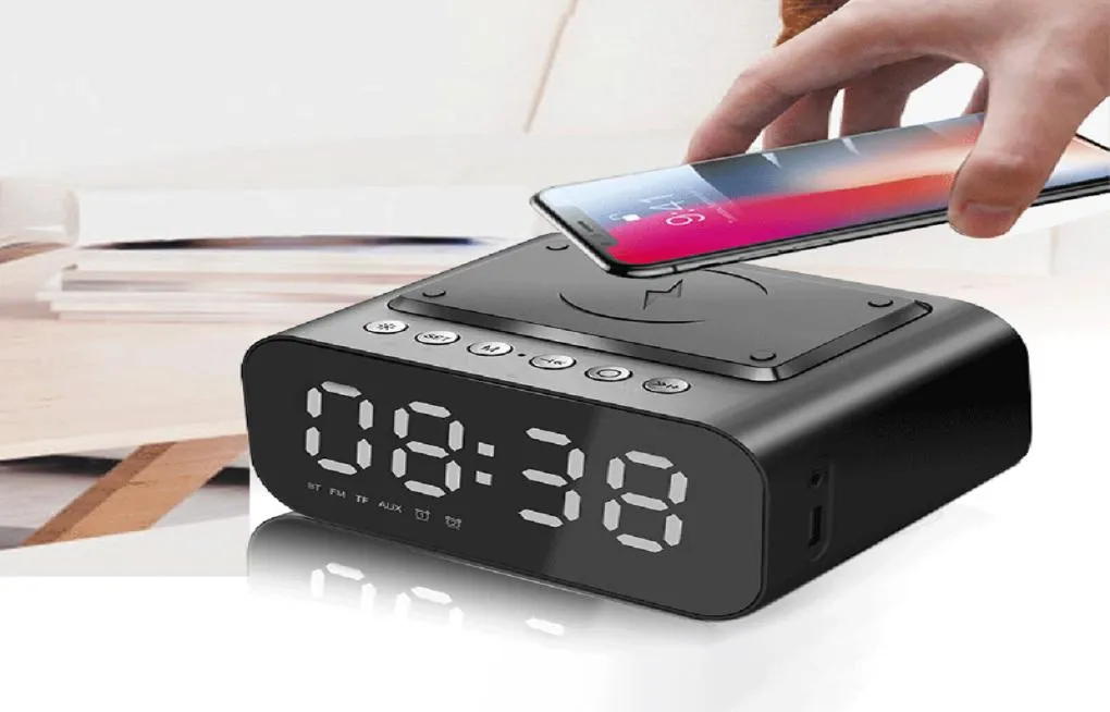 Wireless Charger Alarm Clock Bluetooth Speaker LED Smart Digital Table Electronic Desktop Clocks Fm Radio USB Fast Charging8356351