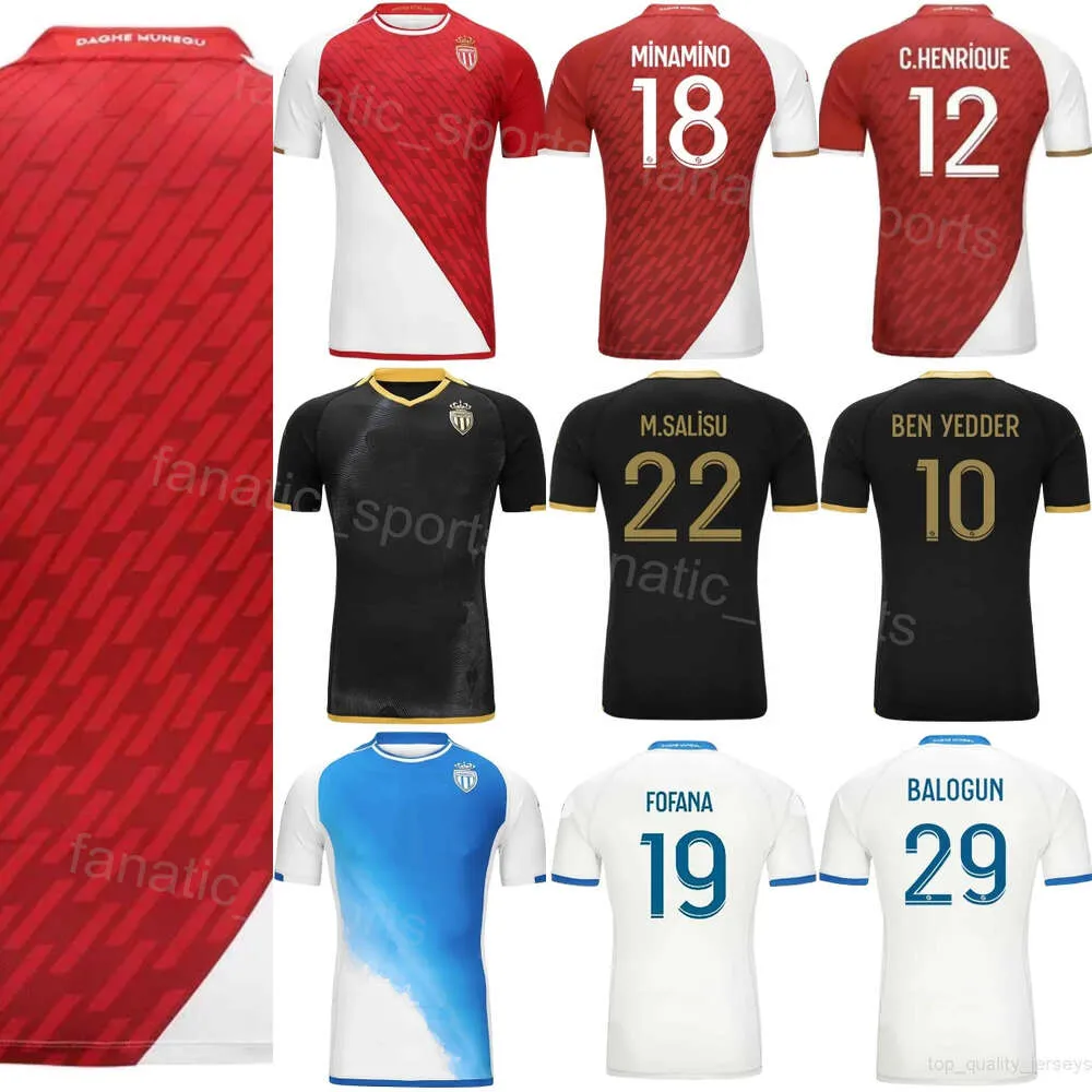 Mens 29 BALOGUN Camisas de futebol AS Monaco 17 GOLOVIN 12 HENRIQUE 88 MAGASSA 19 FOFANA 16 KOHN 6 ZAKARIA 10 BEN YEDDER 18 MINAMINO AKLIOUCHE Kits de camisa de futebol 23-24 Clube