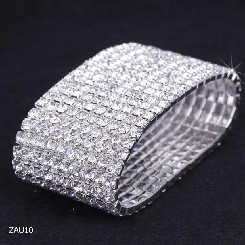Bracelet élastique en strass blanc à 10 rangées, extensible, bijoux de fête de mariage, de mariée, ZAU10 5230m