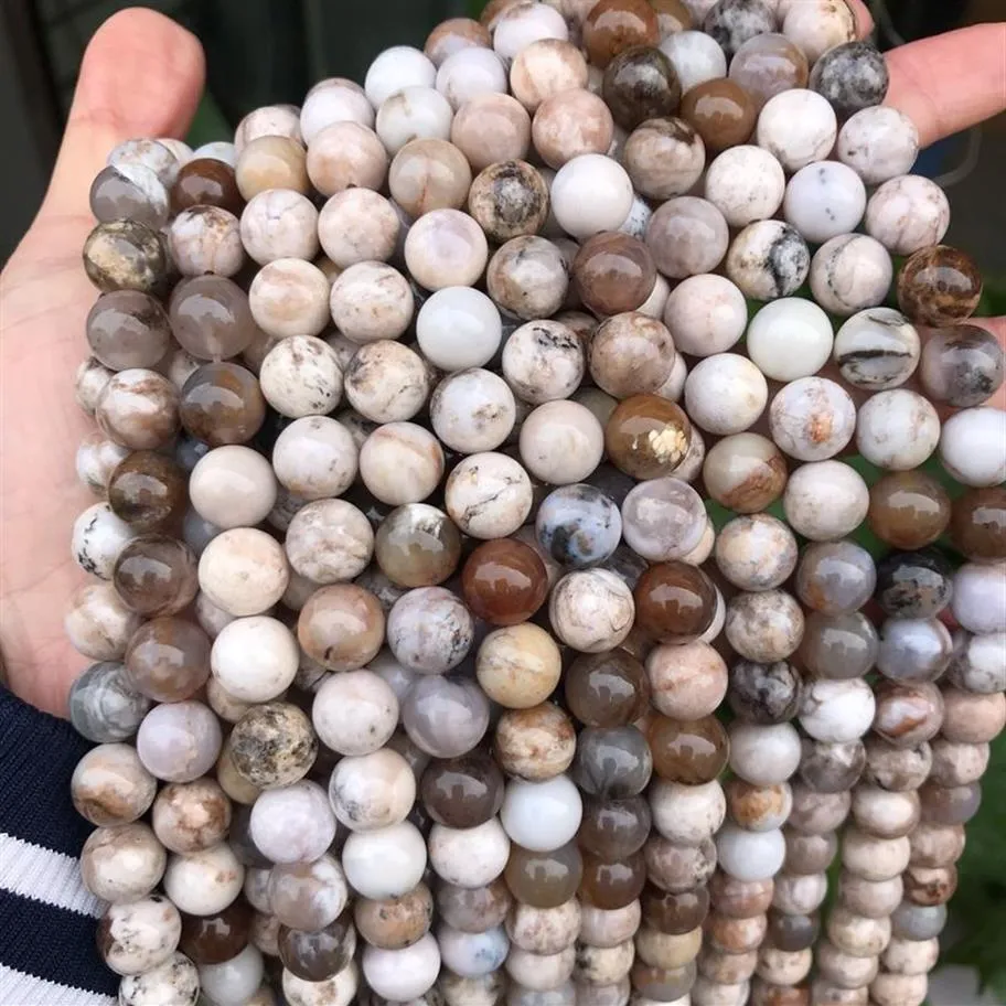 6 8 10mm Natural Tea Tree Agate Stone Pärlor Godkvalitet Runda lösa te Agate Stone Pärlor för smycken som gör DIY Material230K