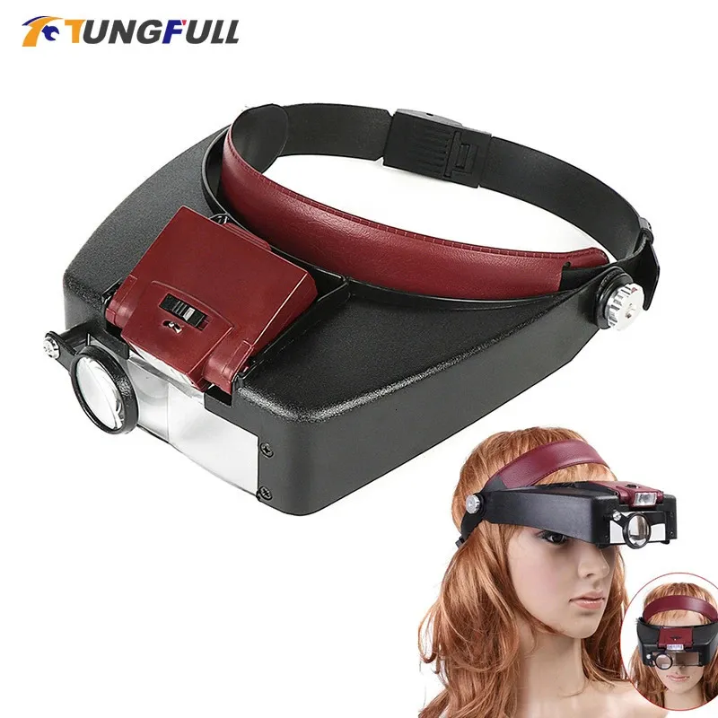 Loupes Loupe Microscope lumière LED 10X Style casque Loupe bandeau en verre Loupes Lupas Con Luz lecture ou réparation utilisation 231030