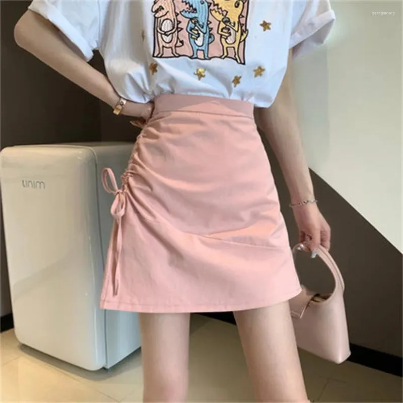 Spódnice 2023 Kobiety Scirt Summer Modna swoboda Linia Koreańska różowa wysoka talia seksowna minisplirt H2264
