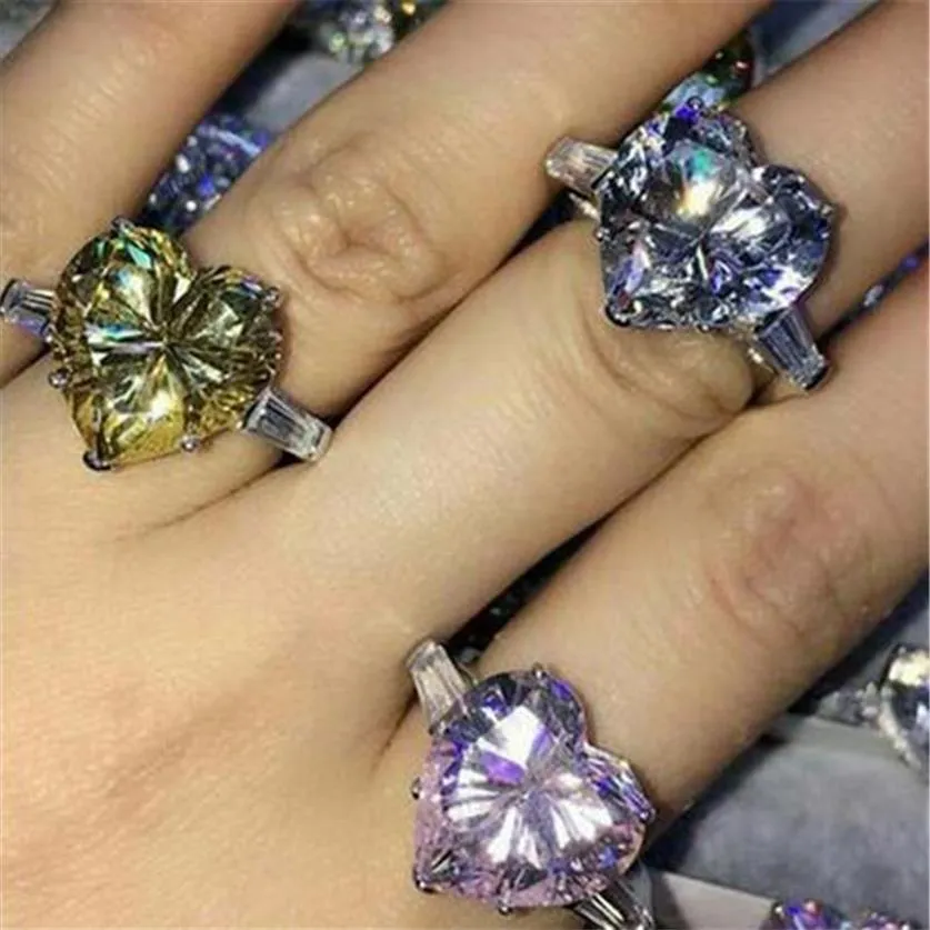 Vecalon hartvorm belofte Ring Real 925 Sterling Silver 12mm diamant CZ Betrokkenheid trouwringen voor vrouwen bruidsjuwelen263v
