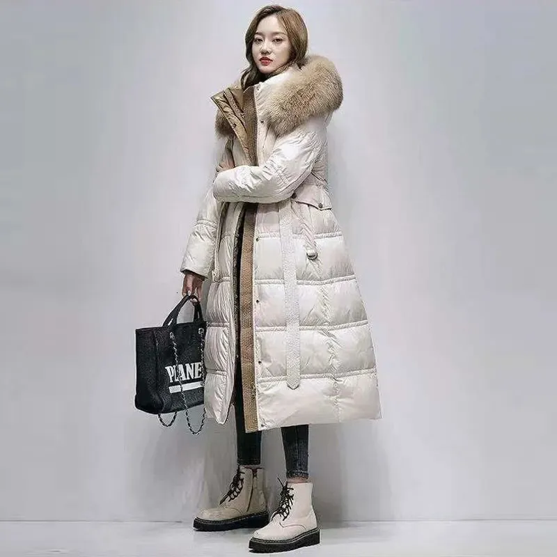 Parkas pour femmes Femmes hiver fourrure naturelle à capuche 90% duvet de canard blanc vestes mince longue vers le bas Parka femme épais chaud Kurtka Damska 231031