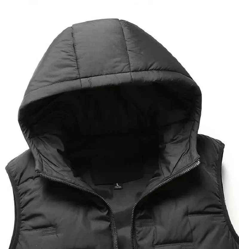 Westen Frühling Herbst Herren Winddicht Ärmellos Freizeitmäntel Herren Solide Steppweste Herrenweste Mit Kapuze Große Größe 8XL_voghion.com