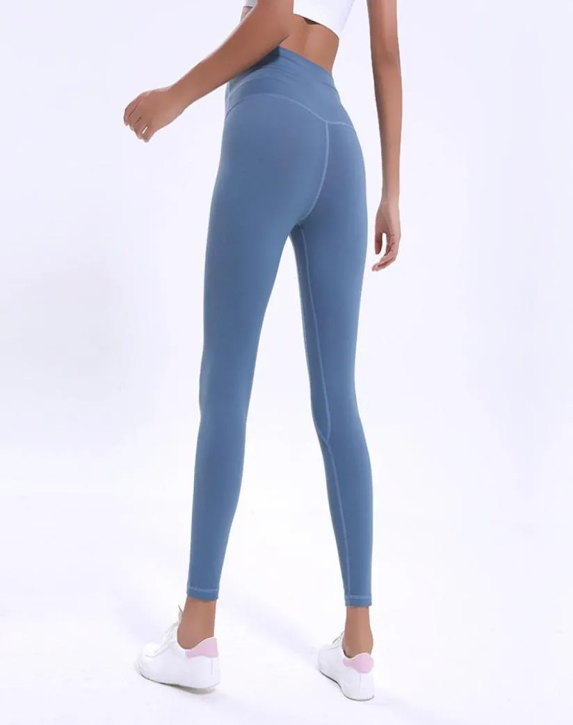 L32 düz renkli kadınlar kızlar yoga pantolon yüksek bel spor salonu aşınma tozluk elastik fitness pantolon bayanlar genel tam taytlar