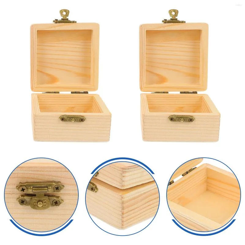 Jewelry Pouches 2Pcs Unfinished Small Wood Storage Box Case For Crafts Gifts Candy Organizer