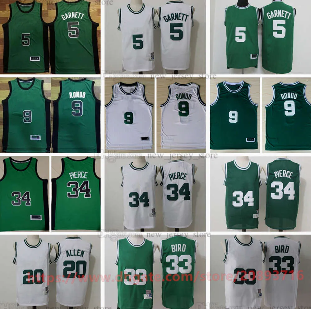 Vintage Basketball Jerseys Stitched 33 LarryBird 34 PaulPierce 20 RayAllen 5 KevinGarnett Jersey Green White Breathable Sport High Quality